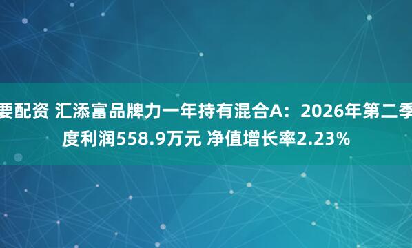 要配资 汇添富品牌力一年持有混合A：2026年第二季度利润558.9万元 净值增长率2.23%